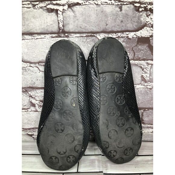 Tory Burch Reva Gold Logo Black Leather Snake Skin Ballet Flats Women Sz 7.5M US - Picture 7 of 16